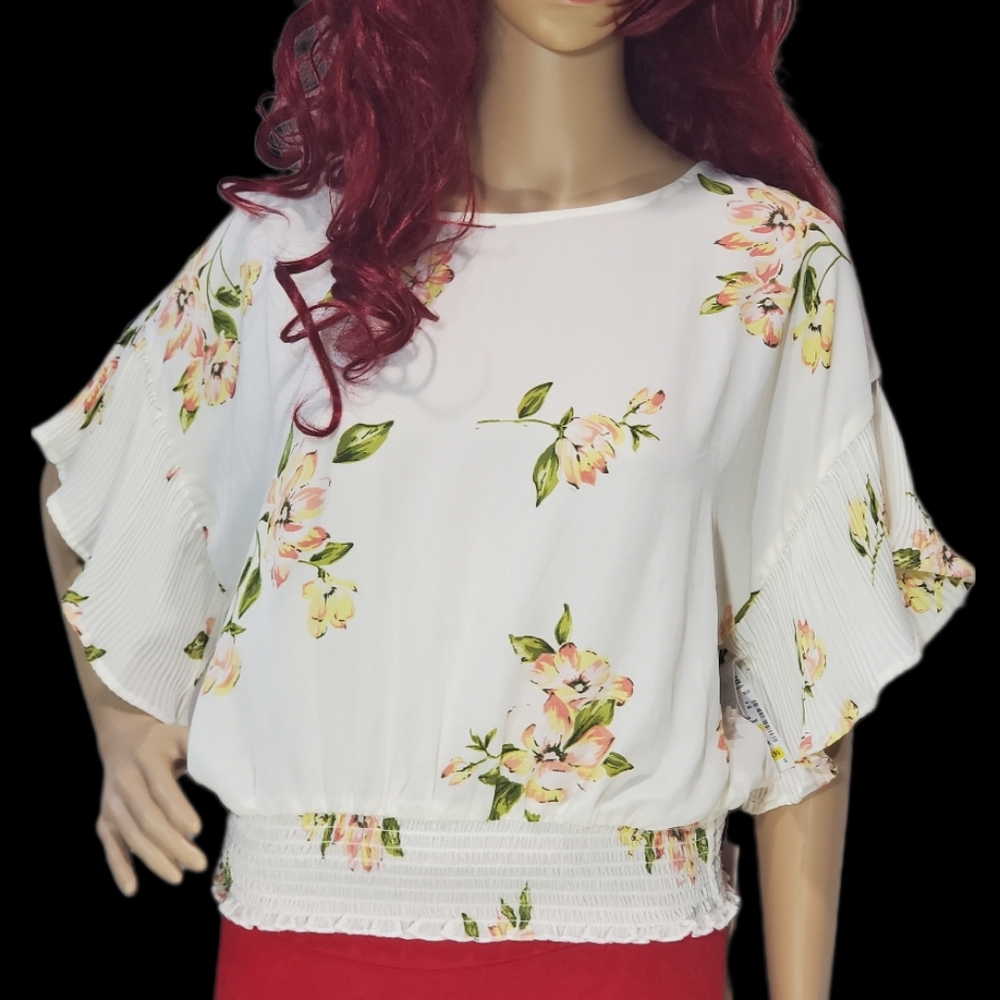 June & Hudson Short Flutter Sleeve Floral Print Blouse Top Shirt Size XL NWT